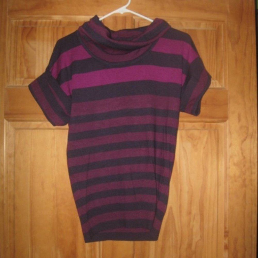 The Limited Purple Striped Cowl Neck Short Sleeve Sweater